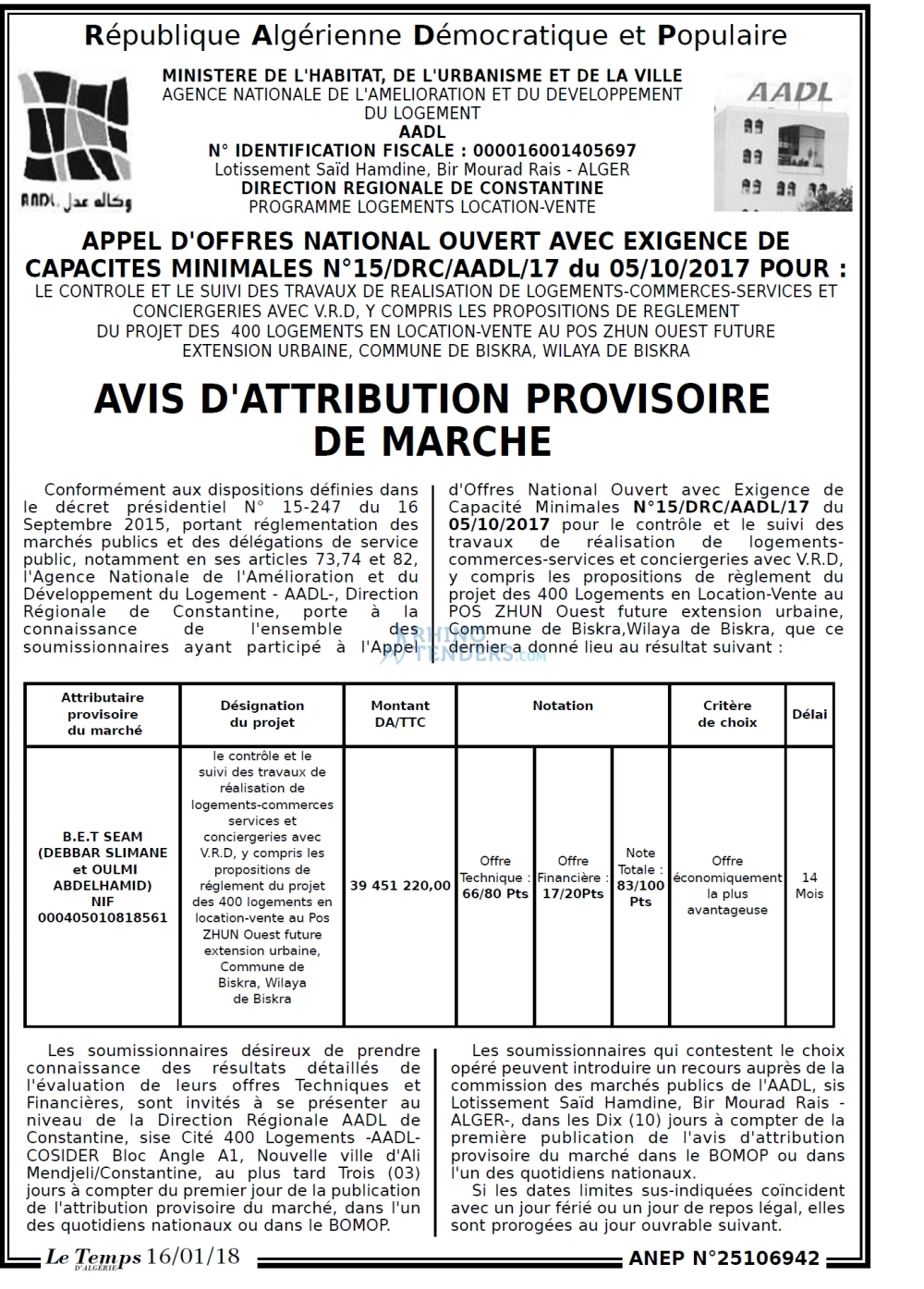 LE TEMPS D'ALGERIE