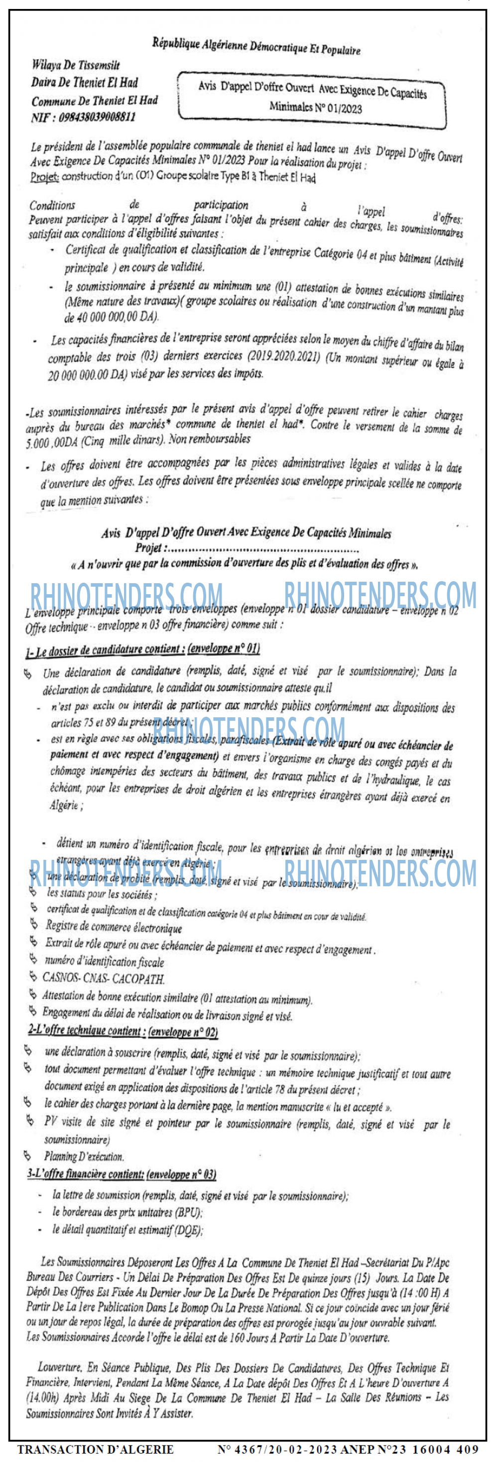 TRANSACTION D'ALGERIE