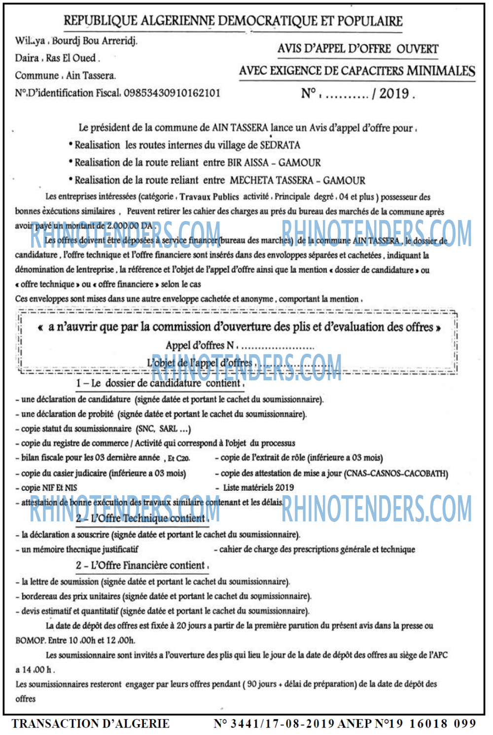 TRANSACTION D'ALGERIE
