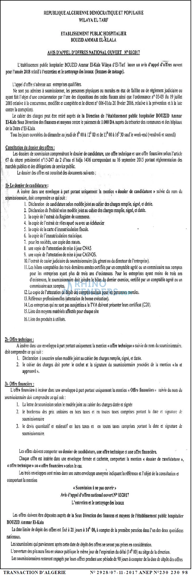 TRANSACTION D'ALGERIE