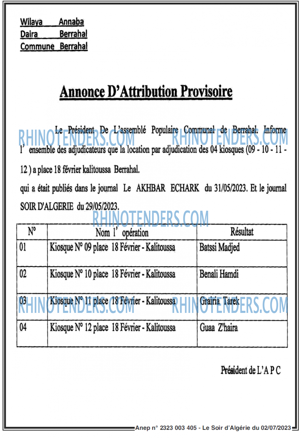 LE SOIR D'ALGERIE
