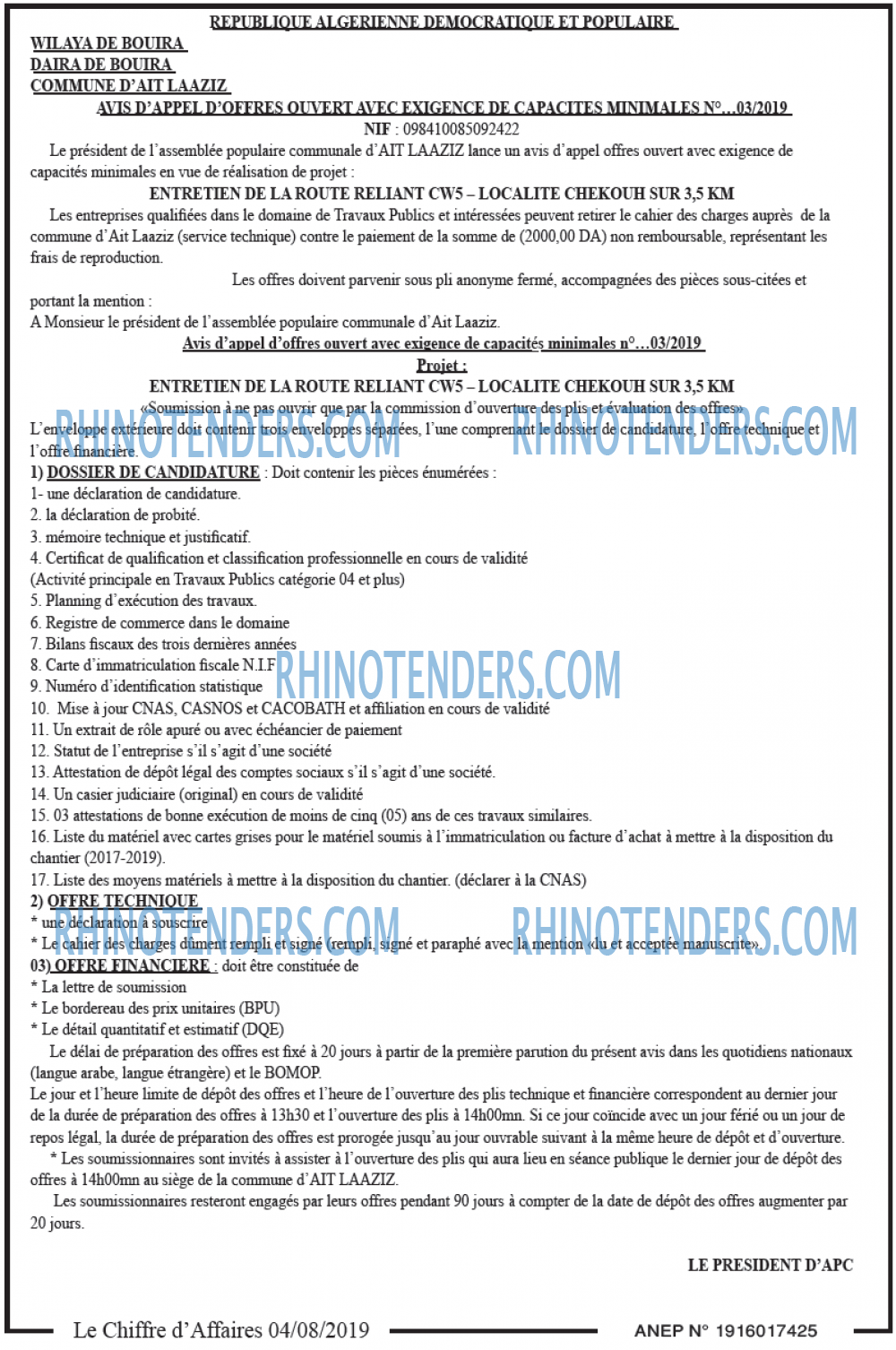 Le Chiffre d'Affaires