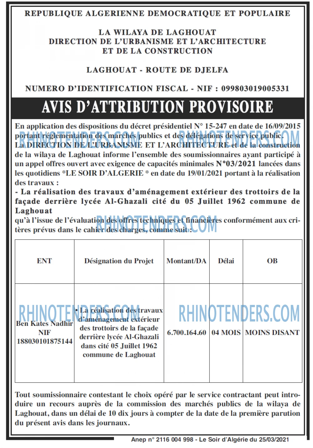 LE SOIR D'ALGERIE