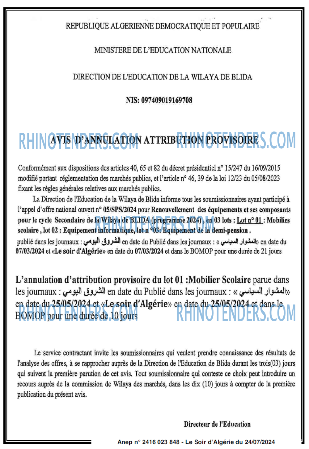 LE SOIR D'ALGERIE