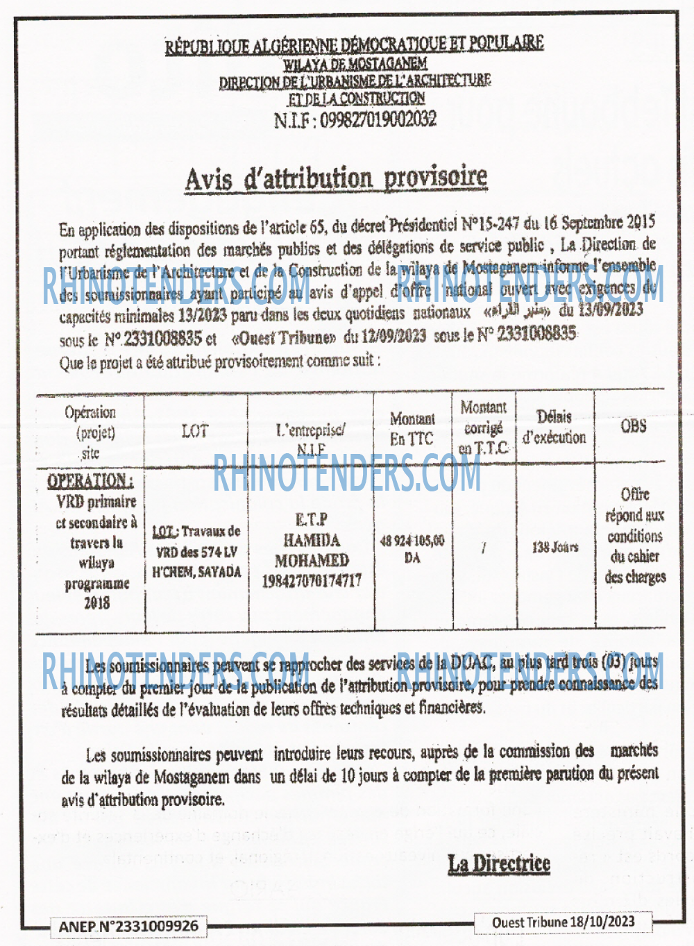 ouest TRIBUNE
