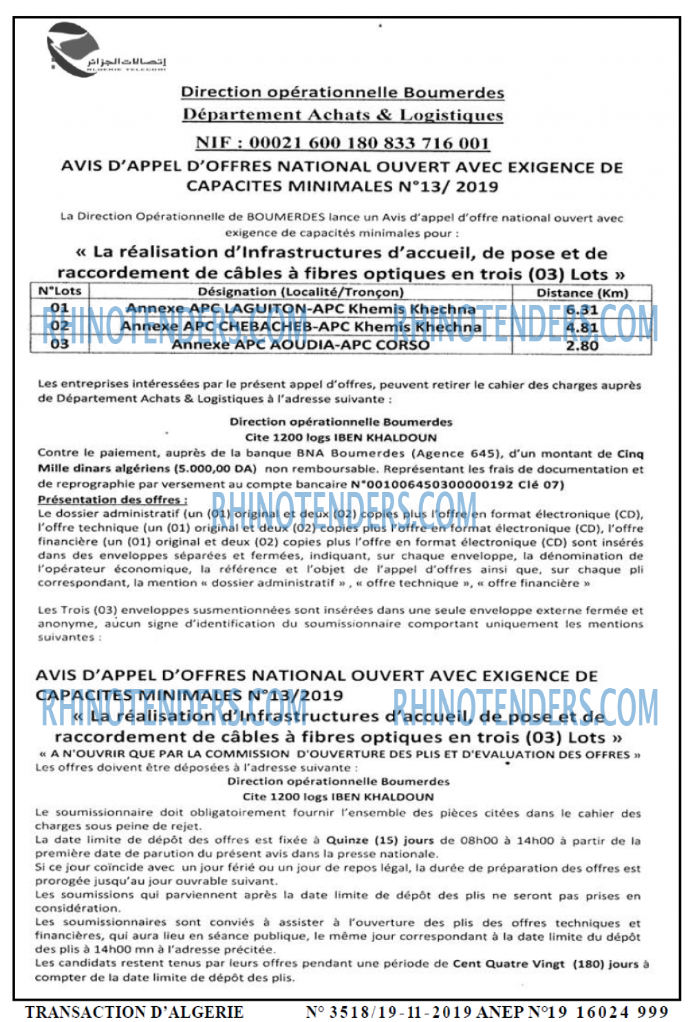 TRANSACTION D'ALGERIE