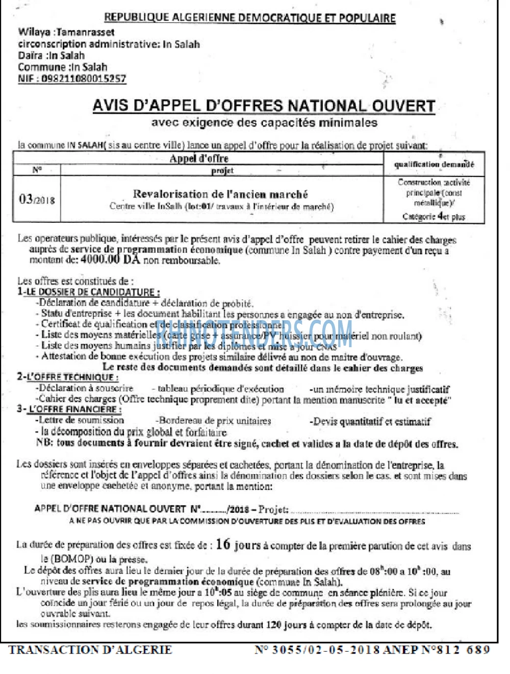 TRANSACTION D'ALGERIE