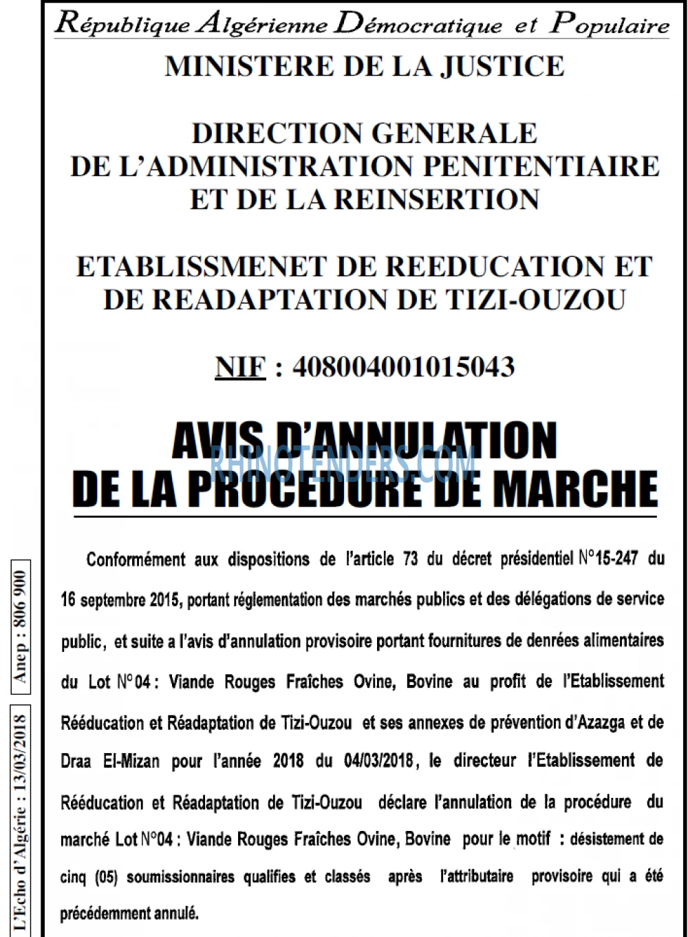 L'ECHO D'ALGERIE