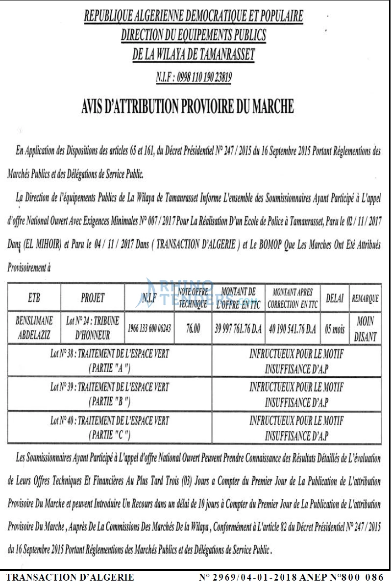 TRANSACTION D'ALGERIE