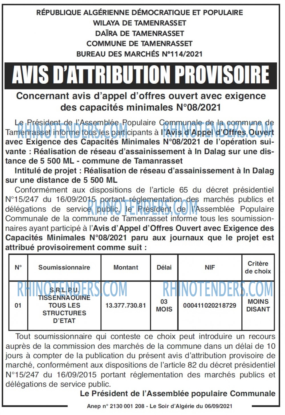 LE SOIR D'ALGERIE