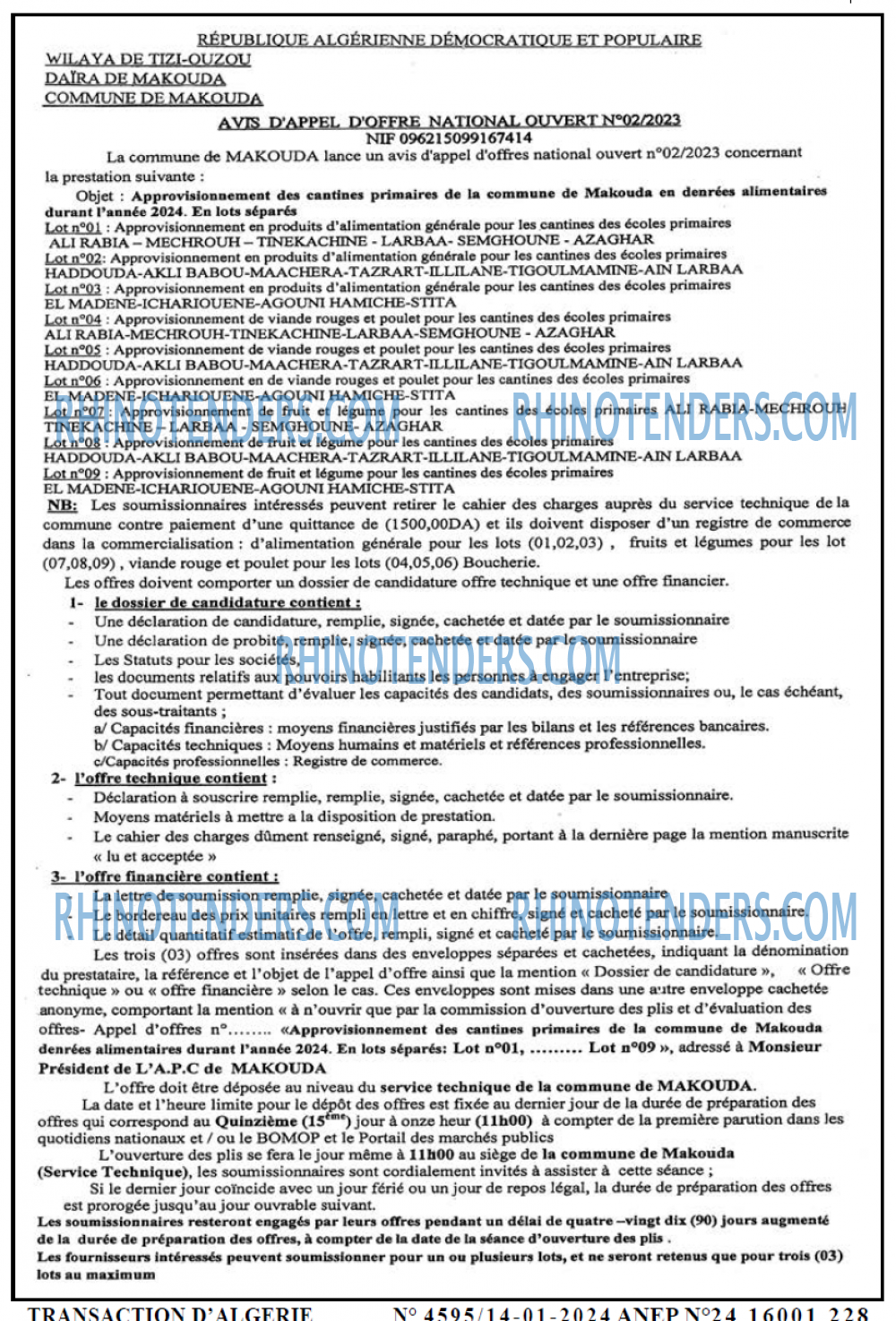 TRANSACTION D'ALGERIE