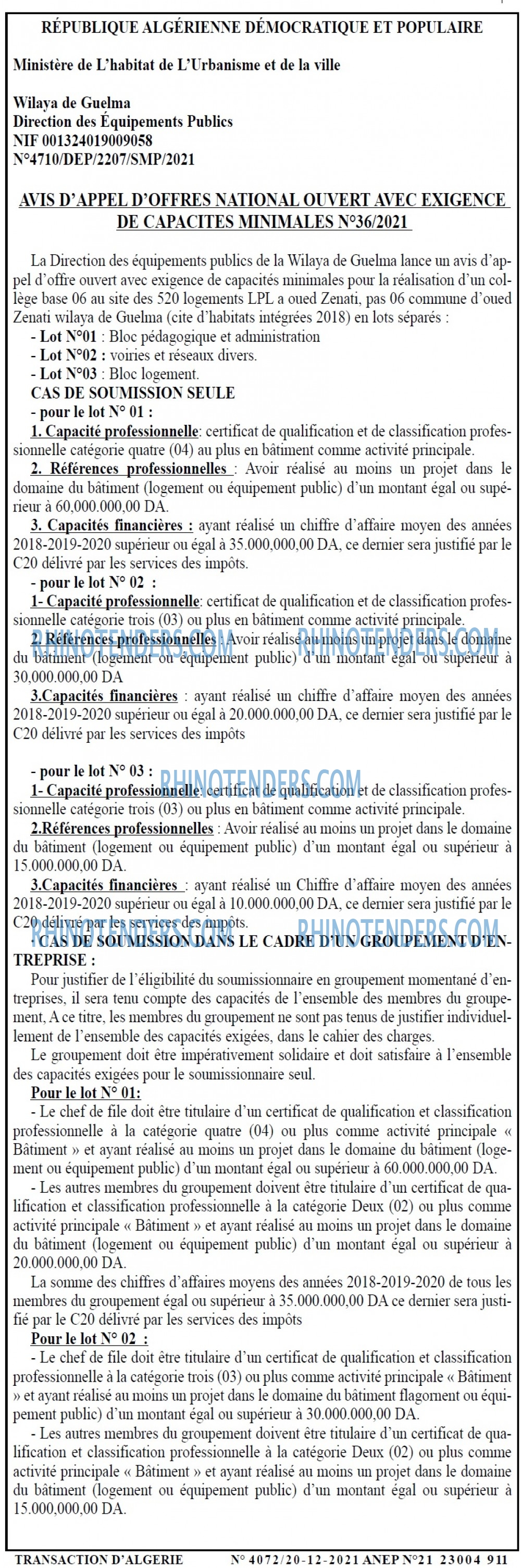 TRANSACTION D'ALGERIE