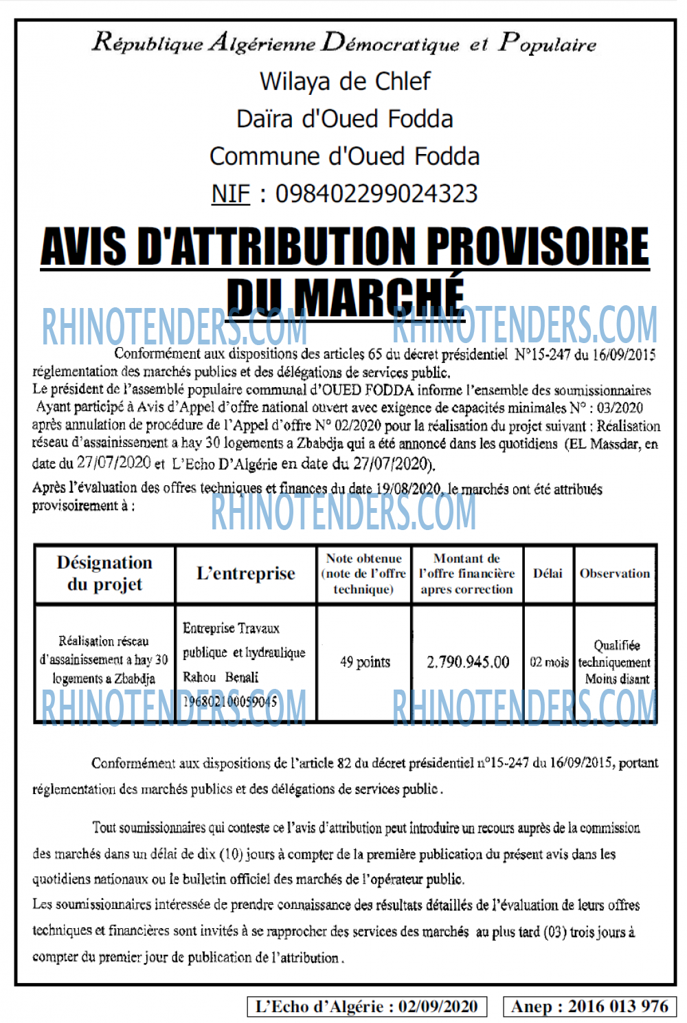 L'ECHO D'ALGERIE