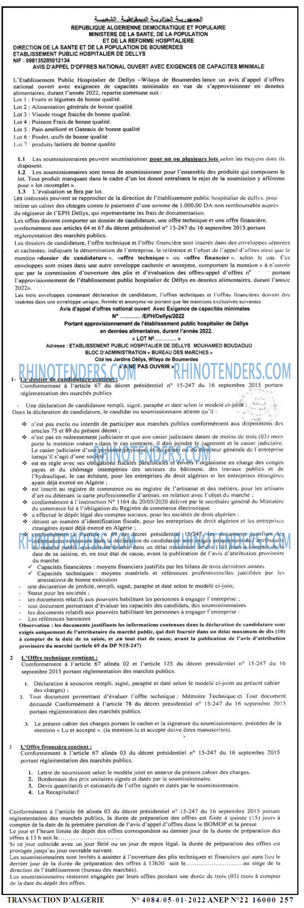 TRANSACTION D'ALGERIE