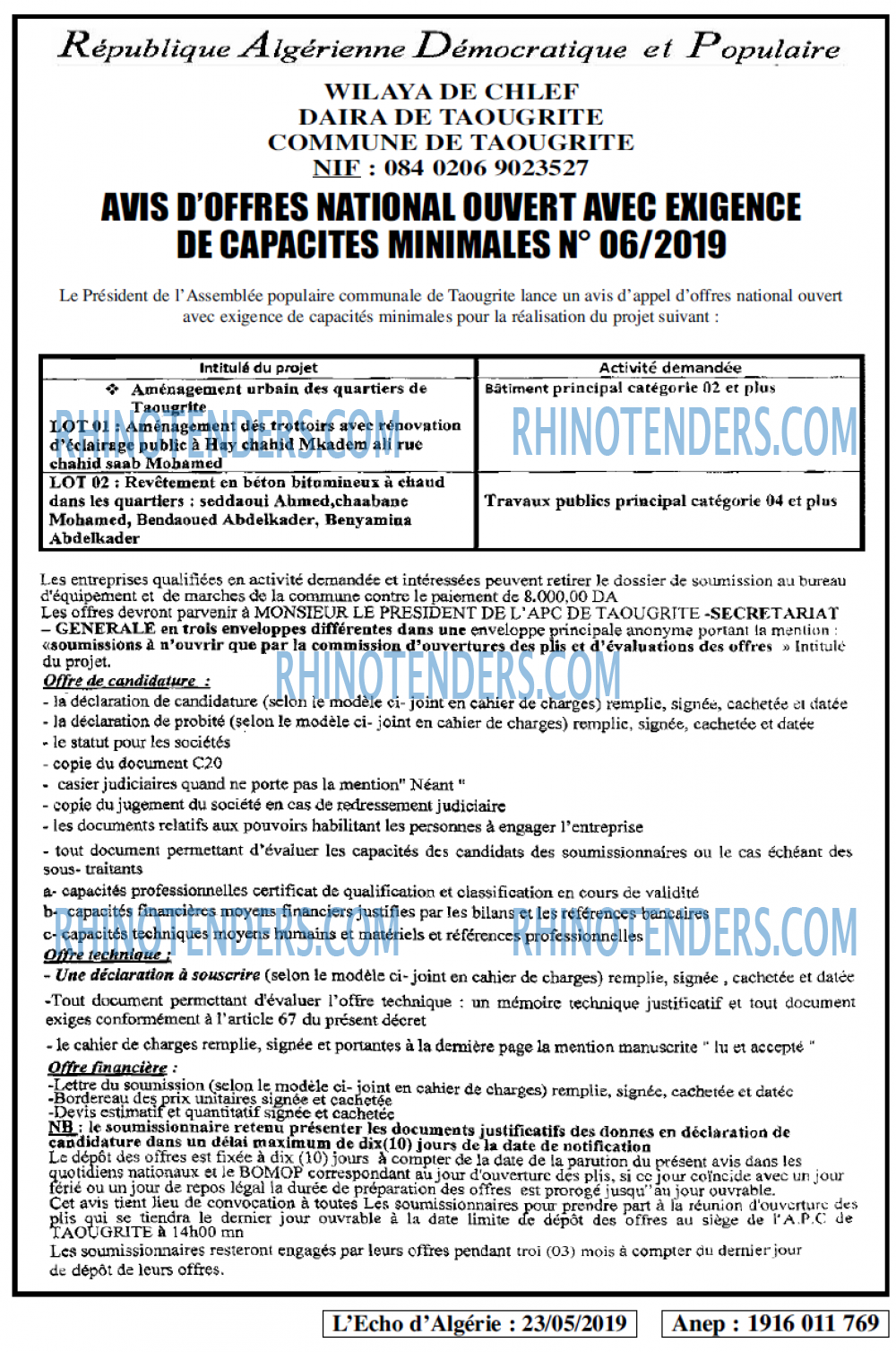 L'ECHO D'ALGERIE