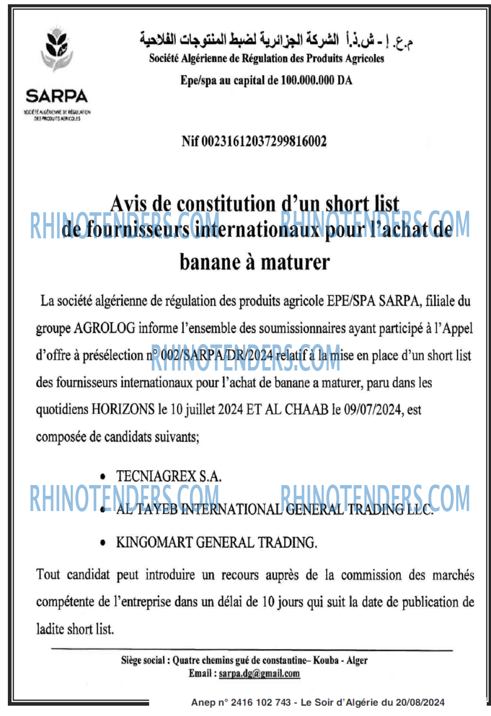 LE SOIR D'ALGERIE