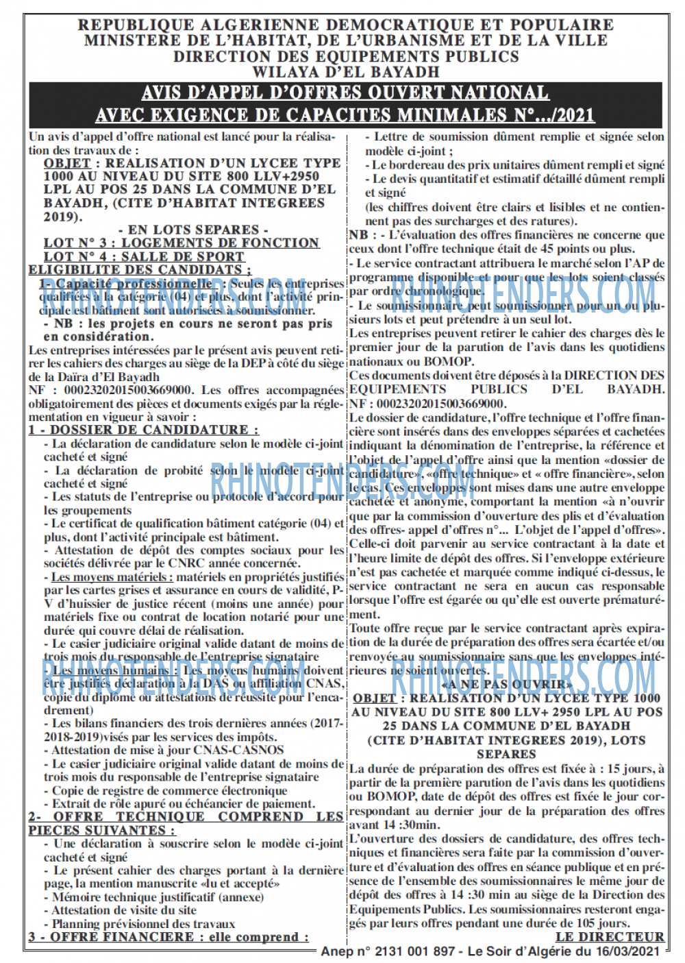 LE SOIR D'ALGERIE