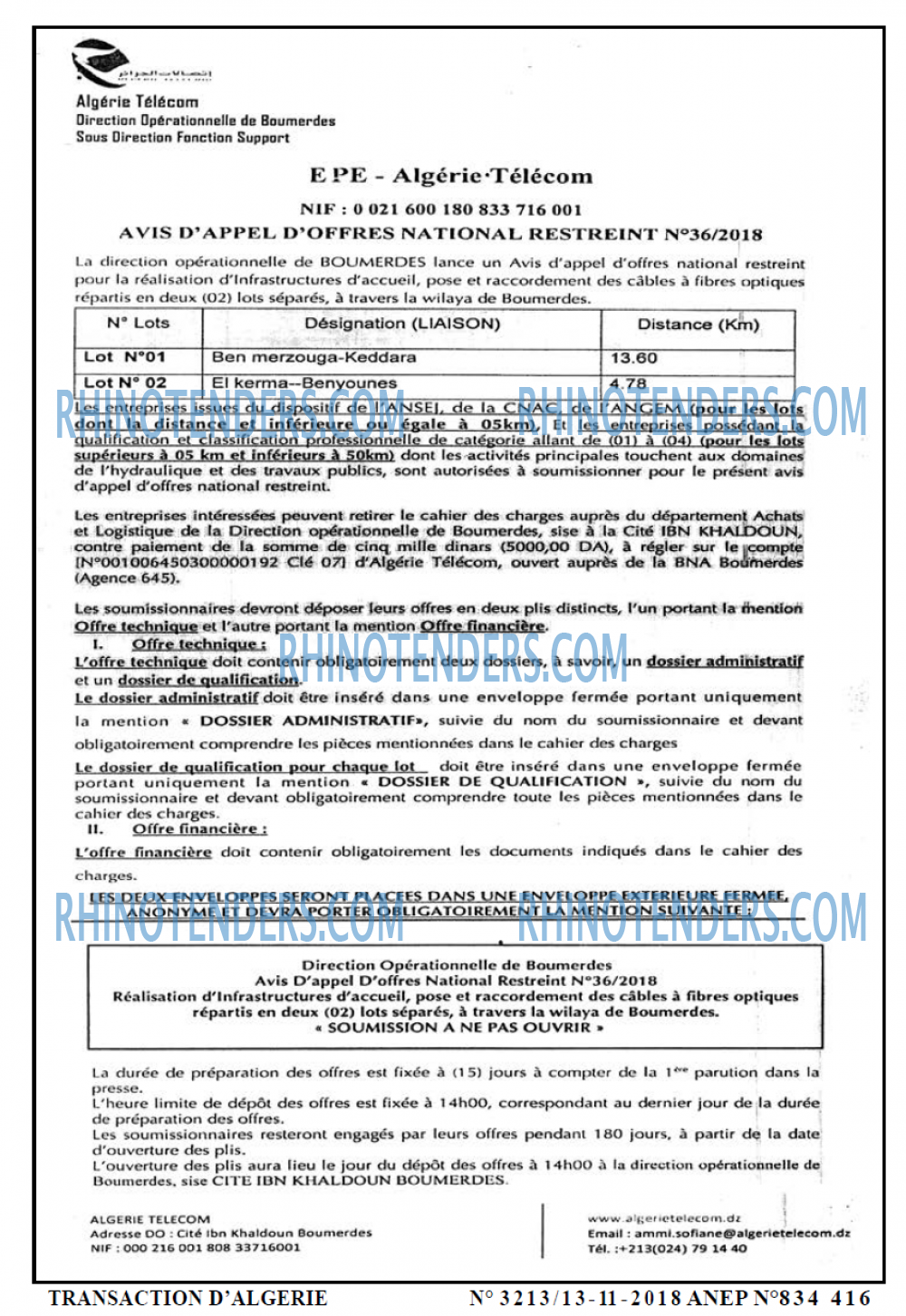 TRANSACTION D'ALGERIE