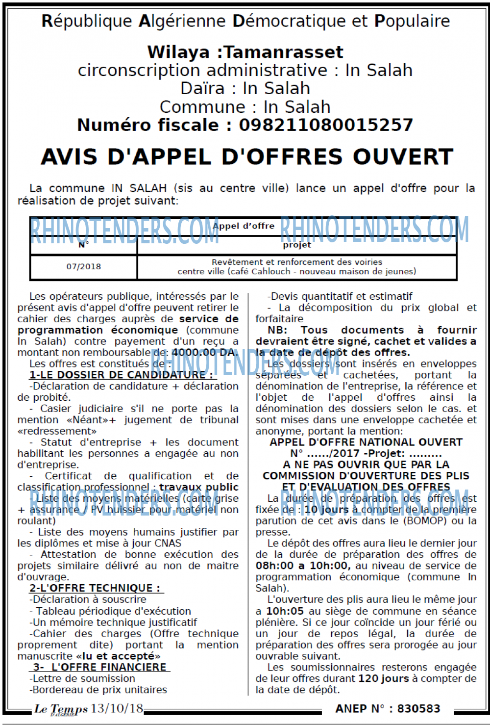 LE TEMPS D'ALGERIE