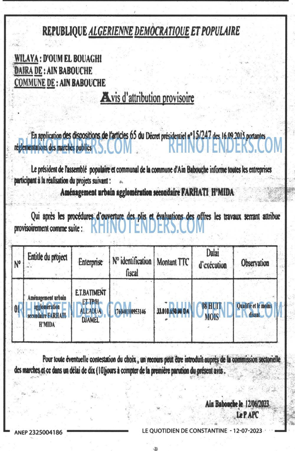 LE QUOTIDIEN DE CONSTANTINE