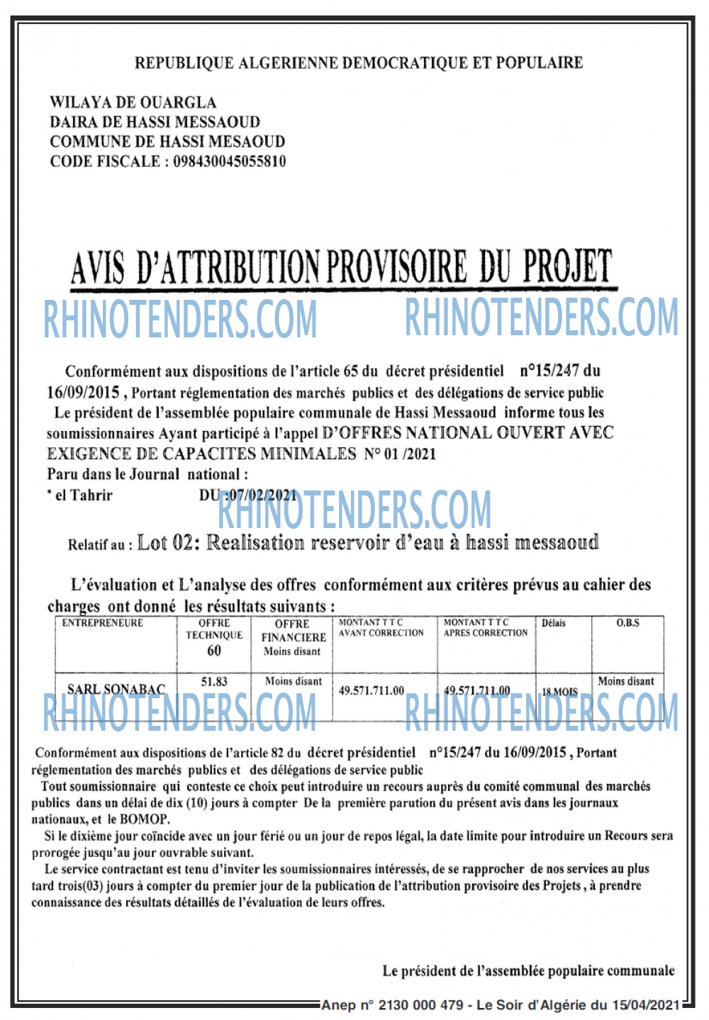 LE SOIR D'ALGERIE