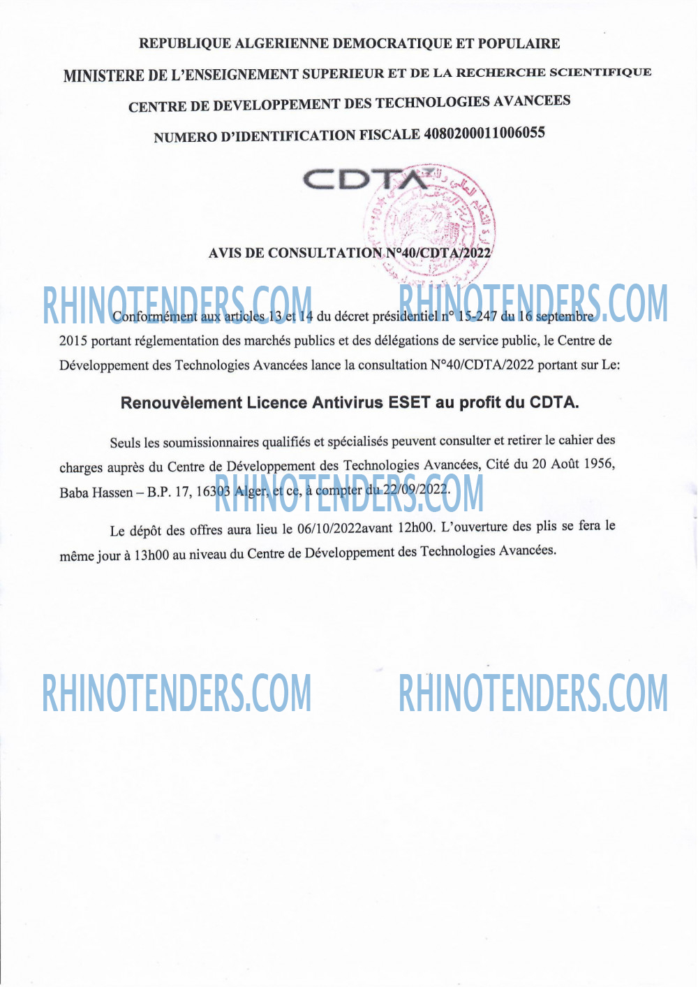 CDTA - Centre De Développement Des Technologies Avancées