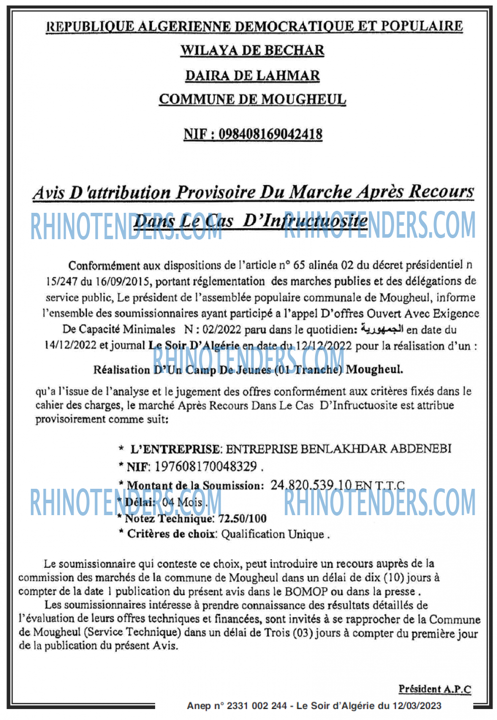 LE SOIR D'ALGERIE