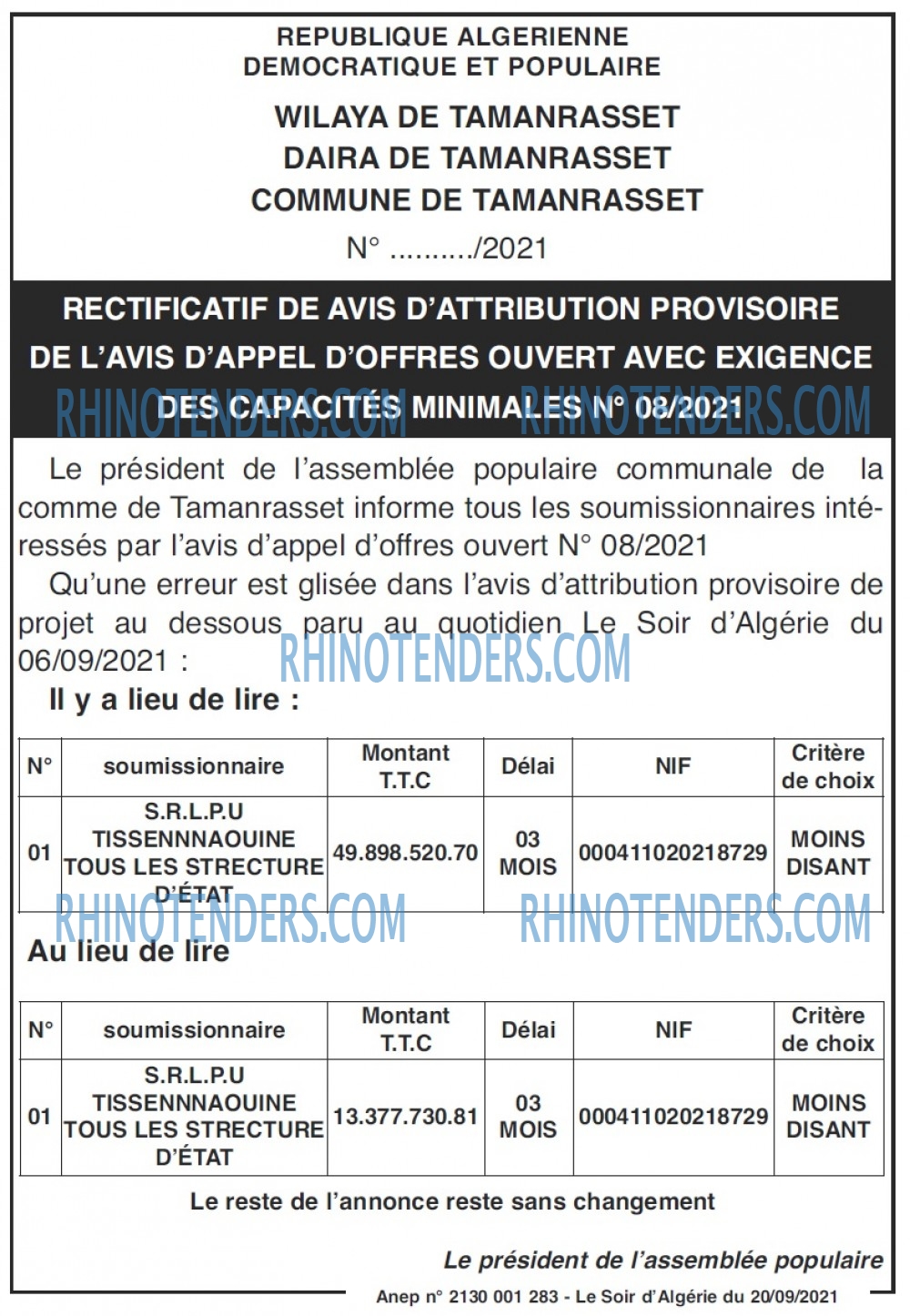 LE SOIR D'ALGERIE