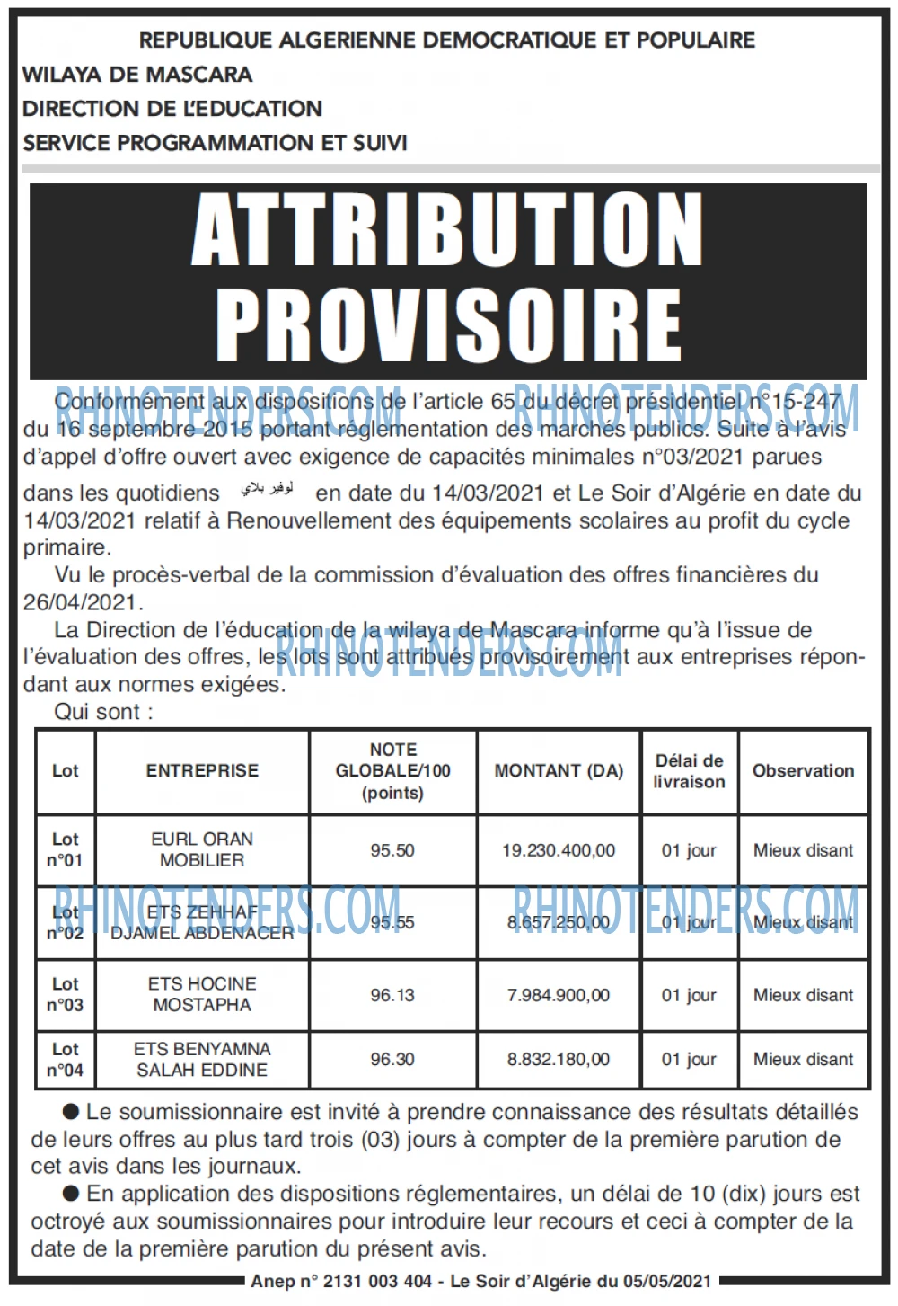 LE SOIR D'ALGERIE