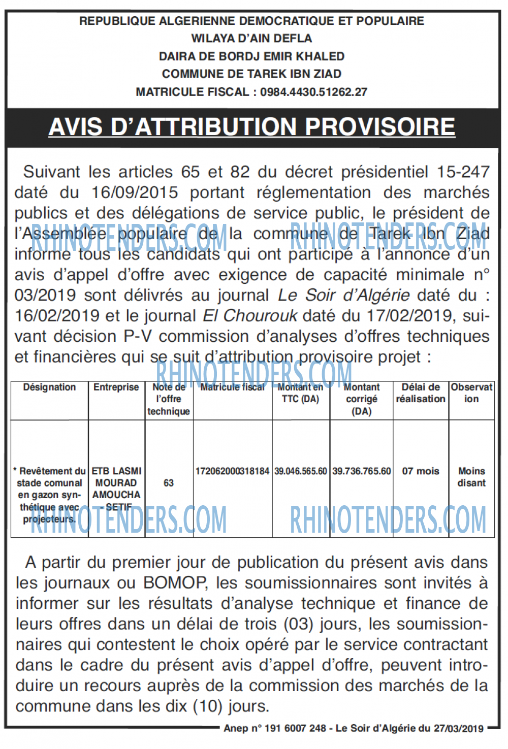 LE SOIR D'ALGERIE