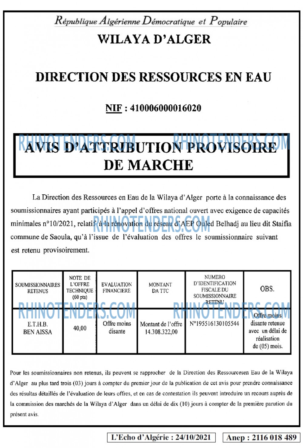 L'ECHO D'ALGERIE