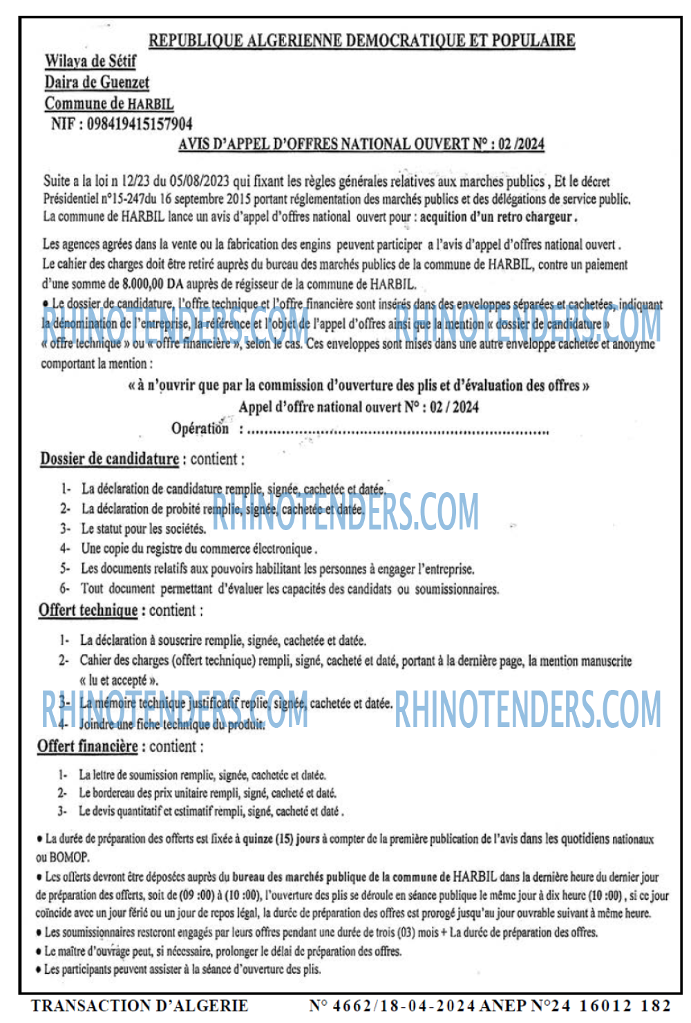 TRANSACTION D'ALGERIE
