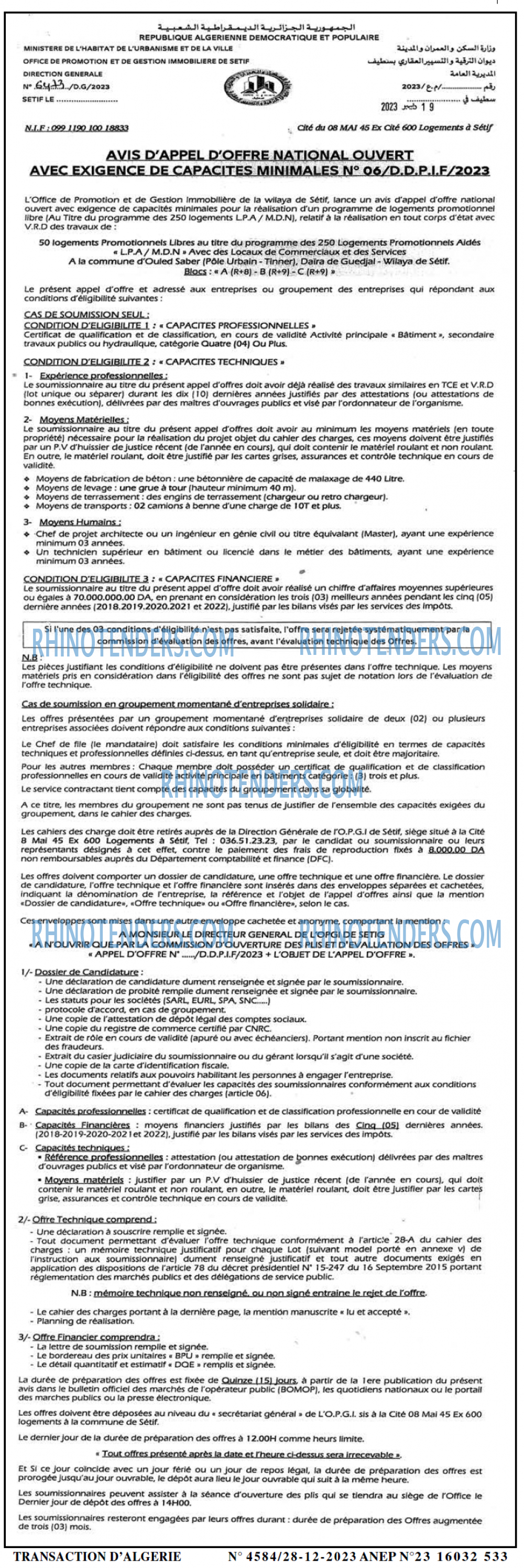 TRANSACTION D'ALGERIE