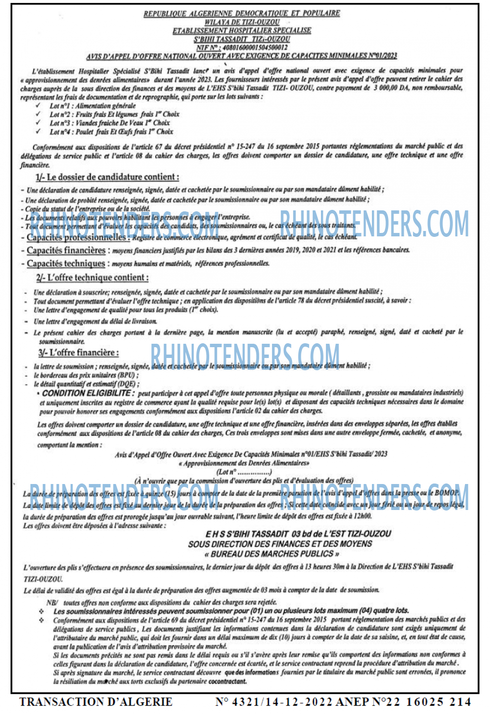 TRANSACTION D'ALGERIE
