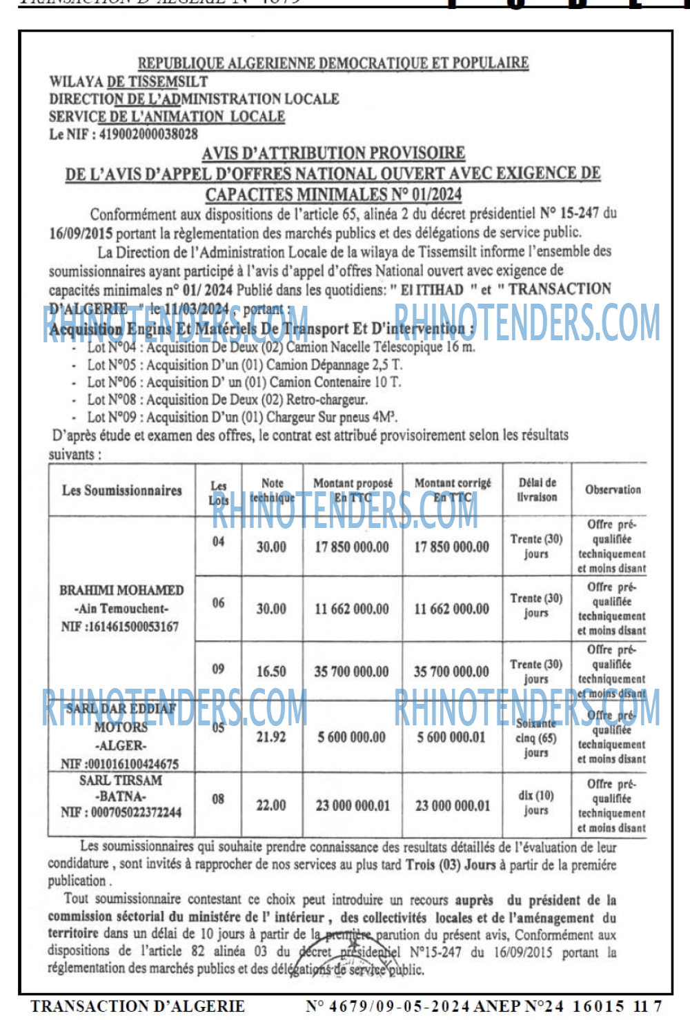 TRANSACTION D'ALGERIE