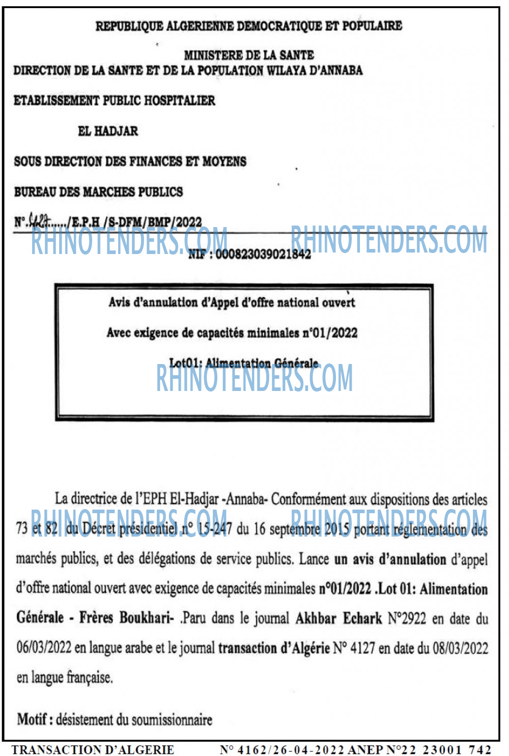 TRANSACTION D'ALGERIE
