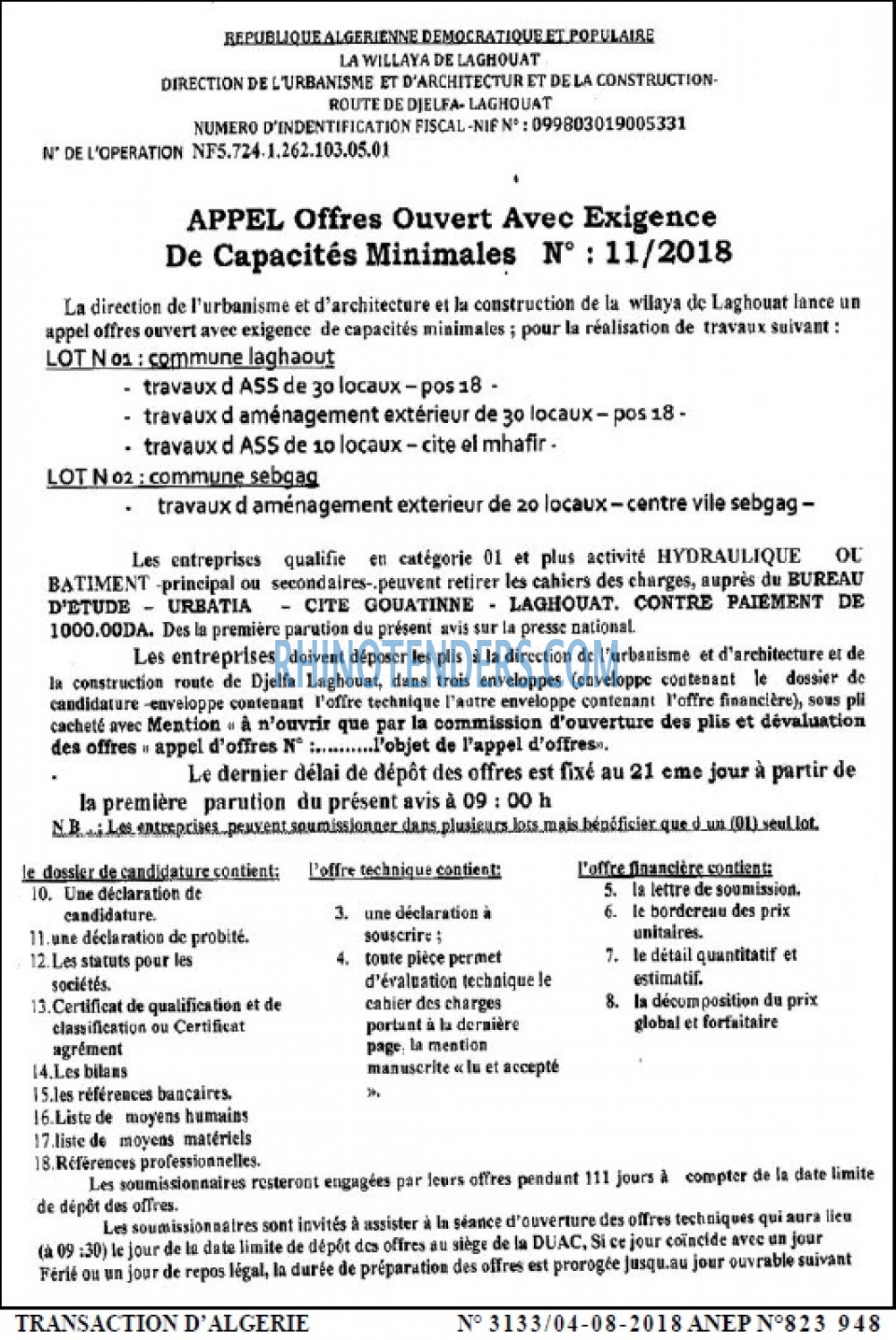 TRANSACTION D'ALGERIE