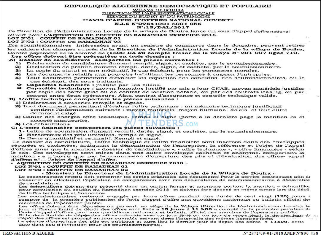 TRANSACTION D'ALGERIE