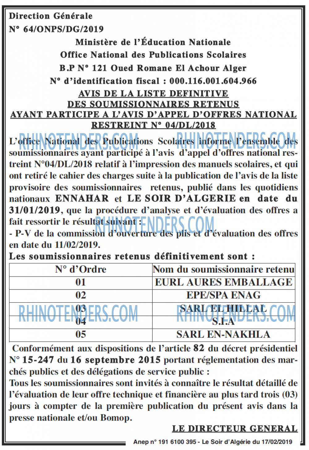 LE SOIR D'ALGERIE