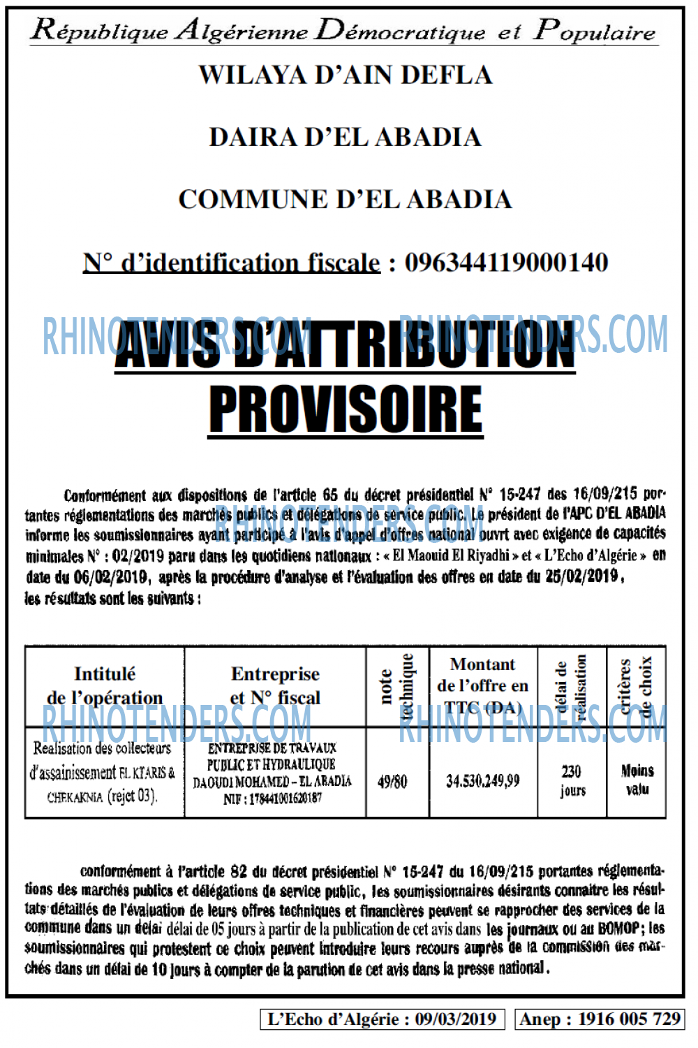 L'ECHO D'ALGERIE