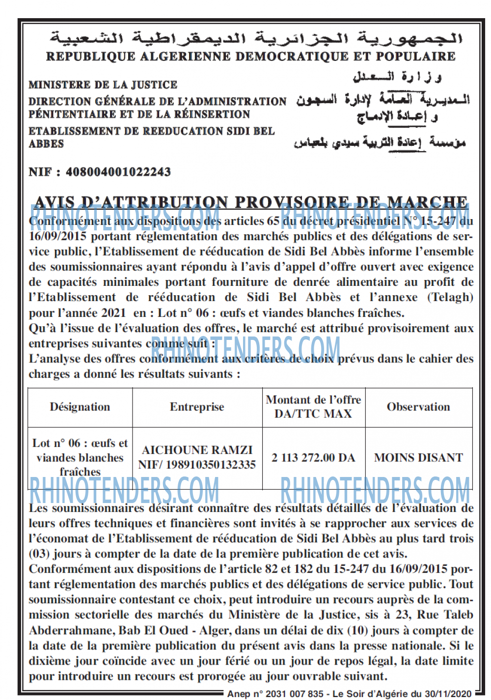 LE SOIR D'ALGERIE