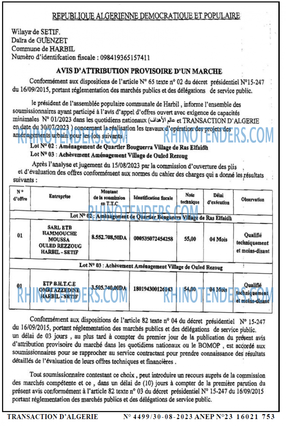 TRANSACTION D'ALGERIE