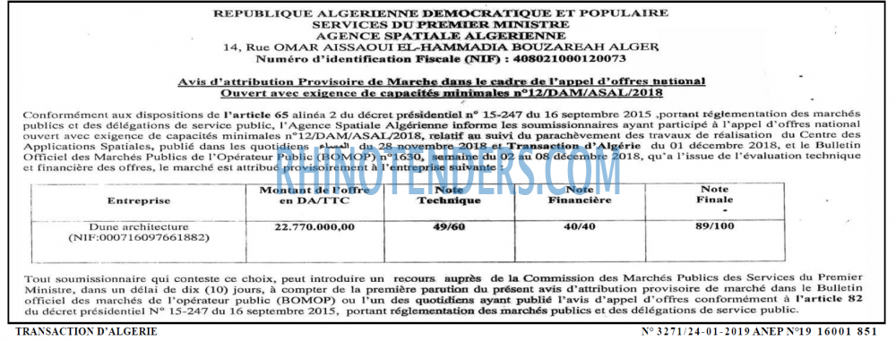 TRANSACTION D'ALGERIE