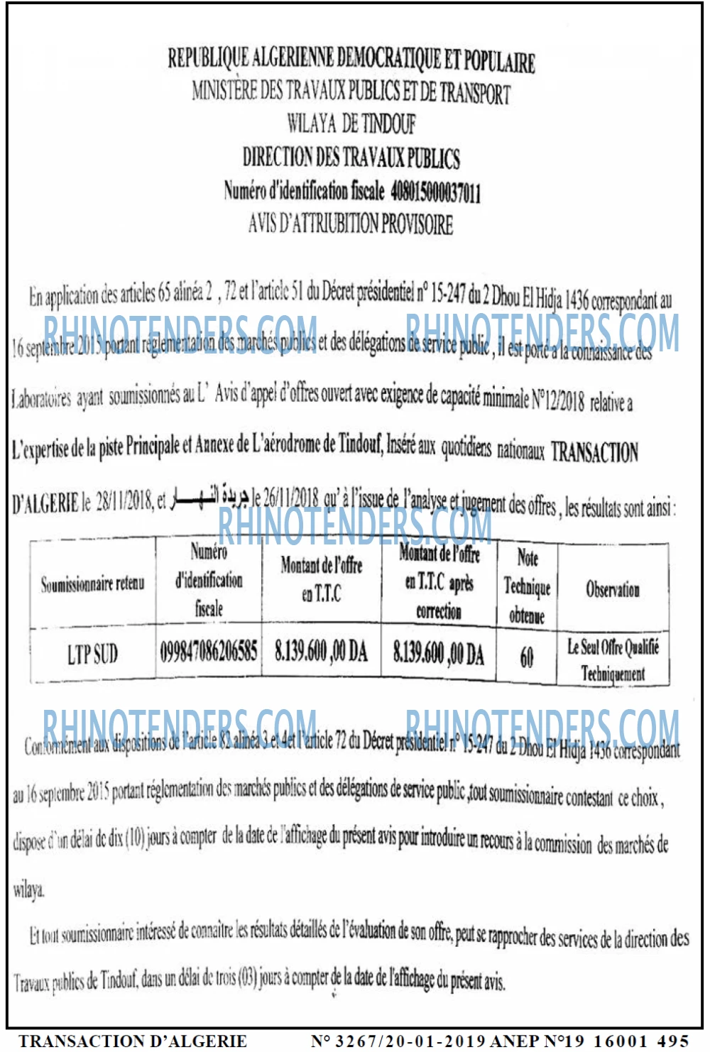 TRANSACTION D'ALGERIE