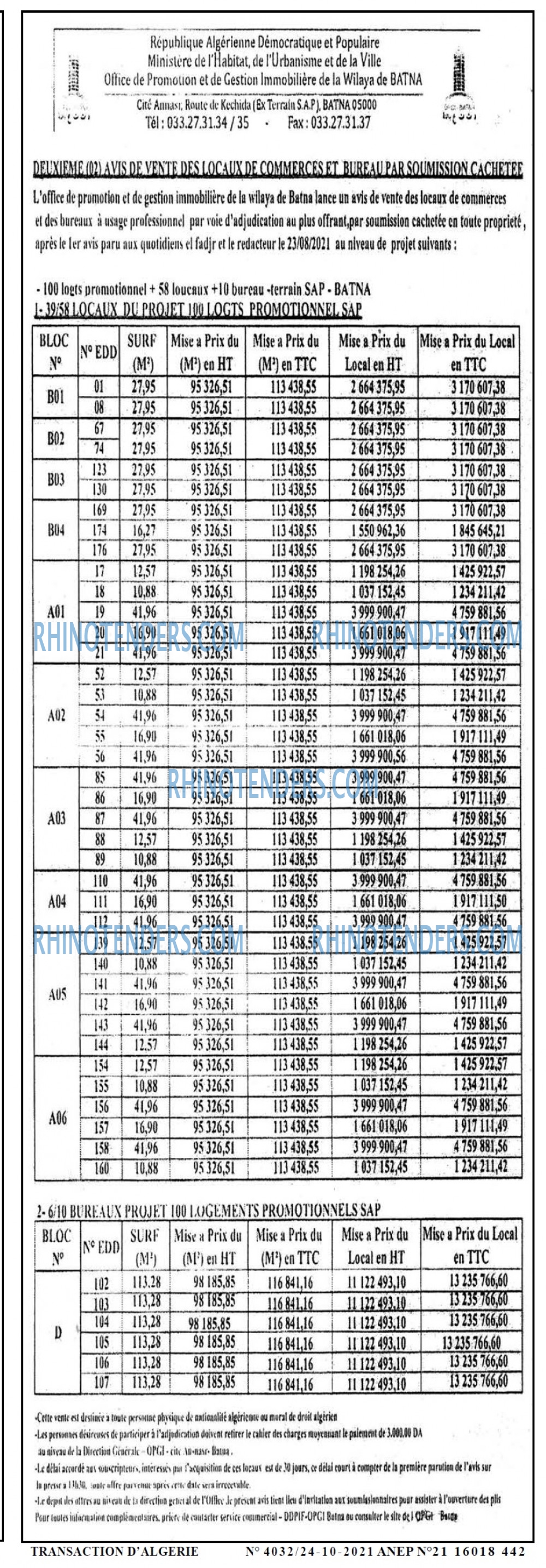TRANSACTION D'ALGERIE