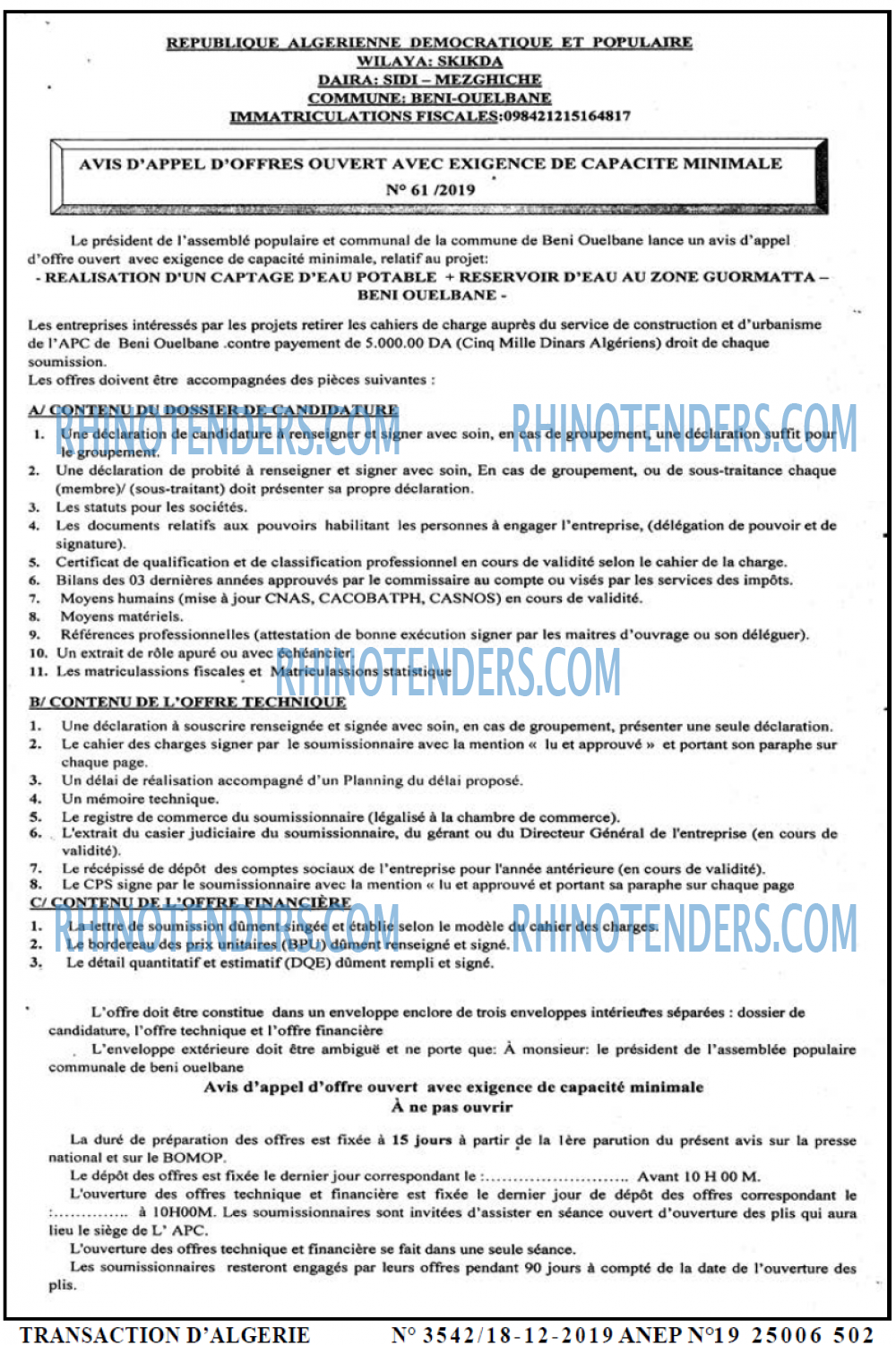 TRANSACTION D'ALGERIE