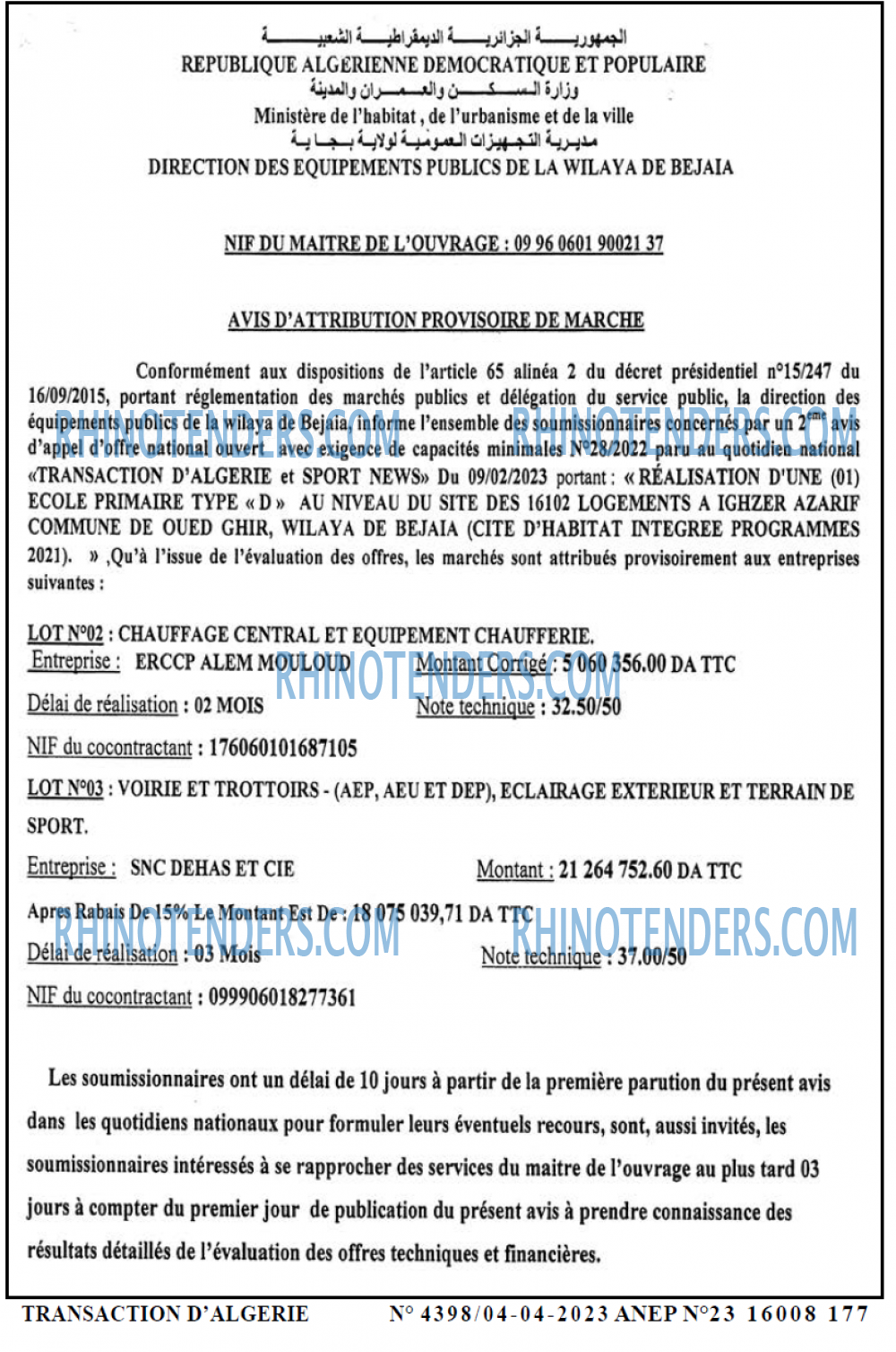 TRANSACTION D'ALGERIE