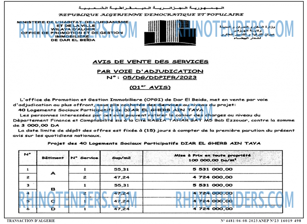 TRANSACTION D'ALGERIE