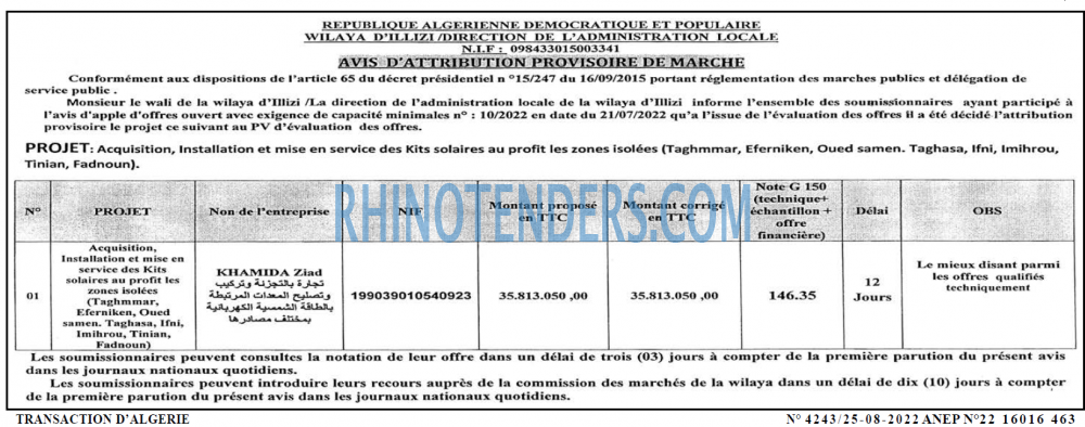 TRANSACTION D'ALGERIE