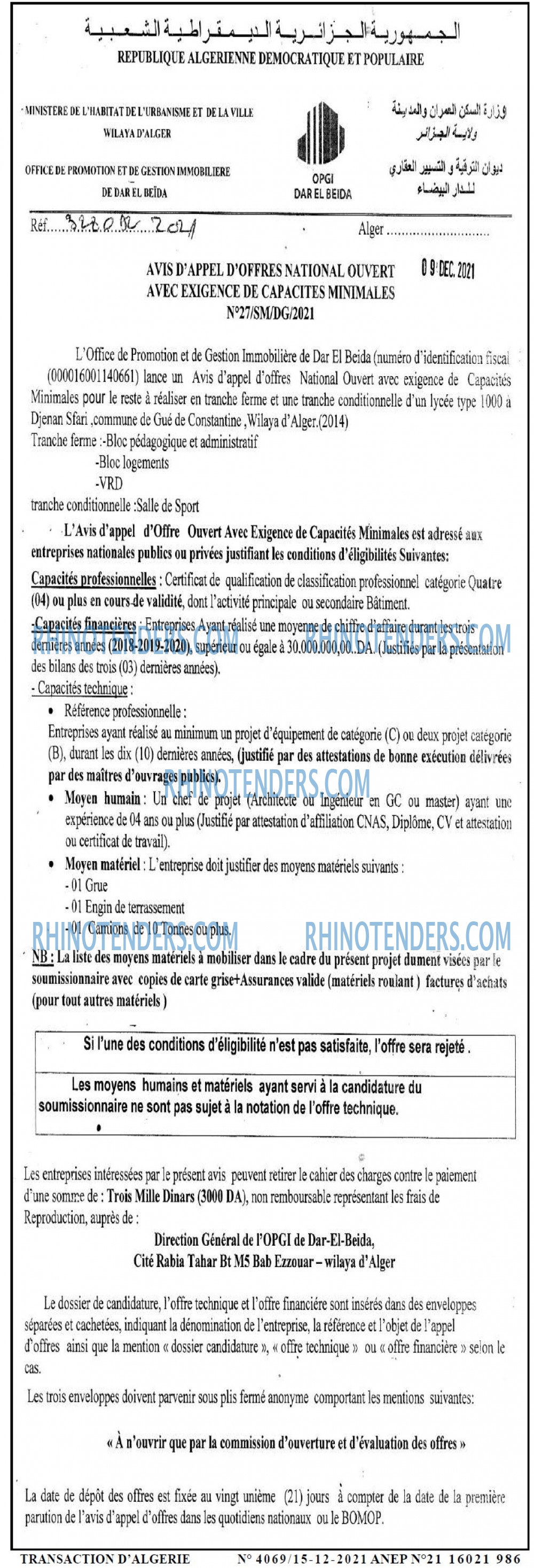 TRANSACTION D'ALGERIE